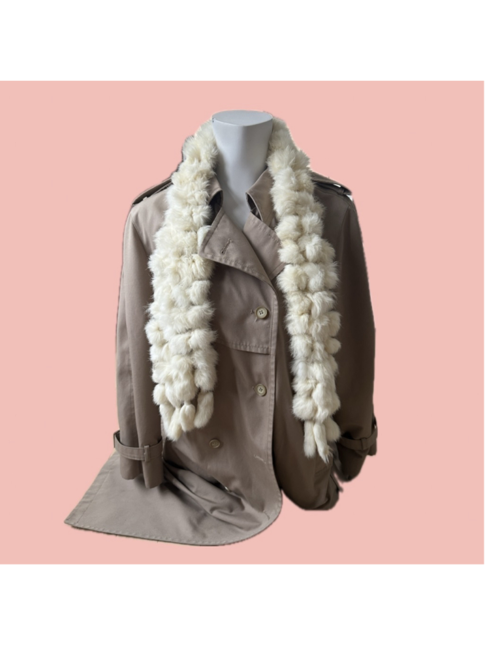 Real Fur Pom Pom Scarf White Vintage Fur Collar Wrap – Genuine Fur